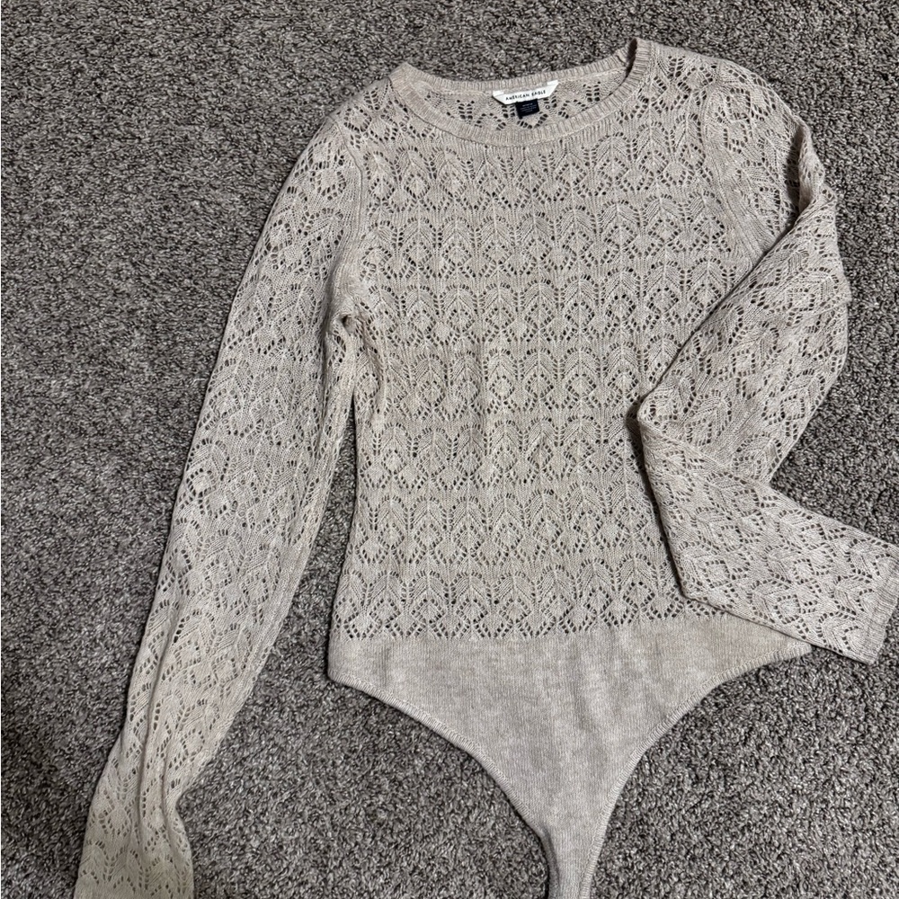 American Eagle long sleeveBodysuit knitted lace Oatmeal US Size Mediumum